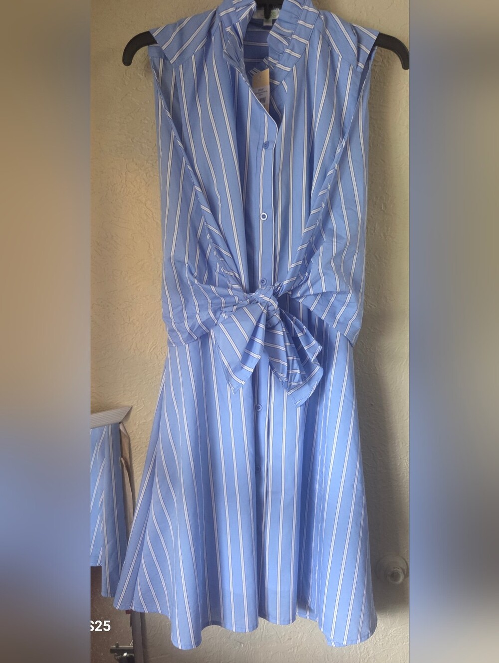 Blue Striped Tie-Front Shirt Dress